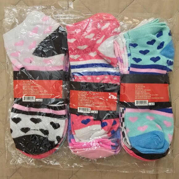 Women's Ankle Socks, Hearts Print, 9-pack - Picture 2 of 4